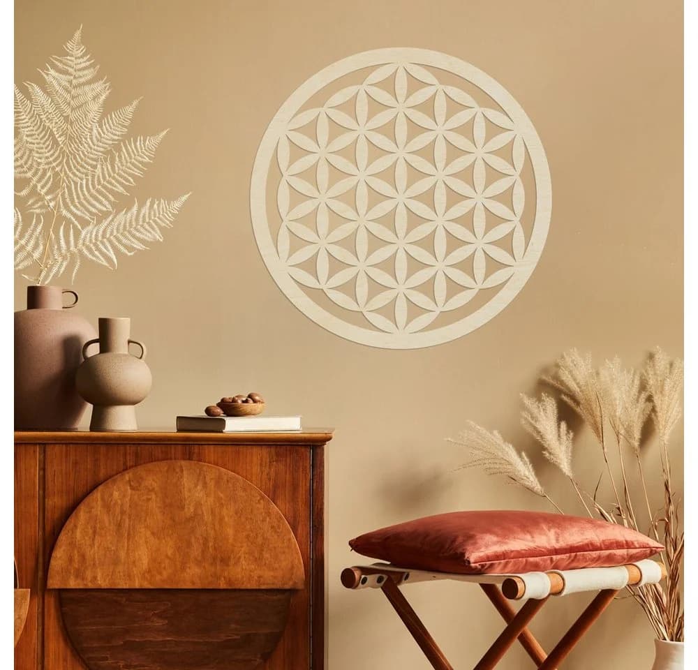 WANDStyle Wanddekoobjekt Blume des Lebens Holz Pappel Beige