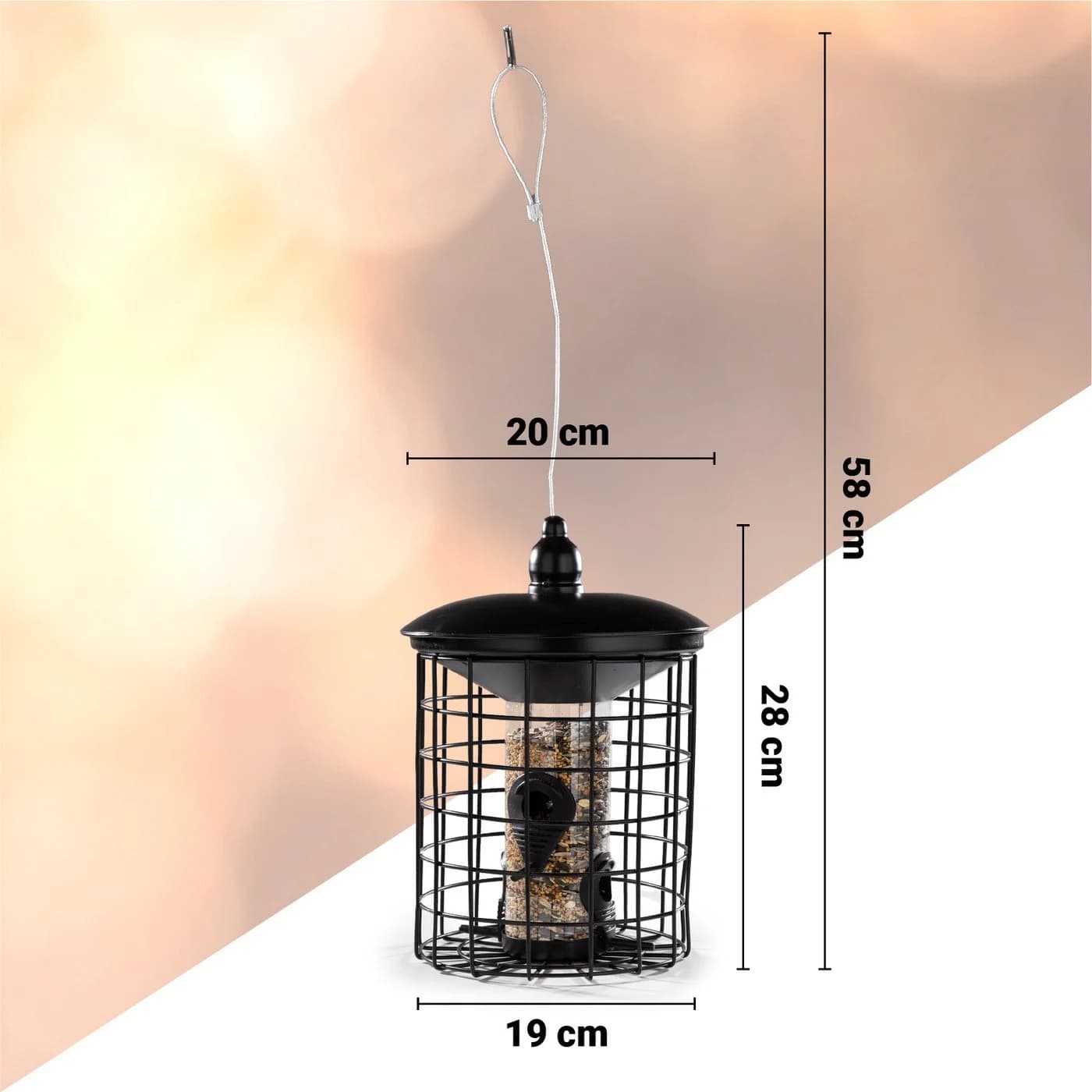 Cult at Home Vogelfutterhaus Höhe 29 cm Futtersäule mit Schutzkäfig