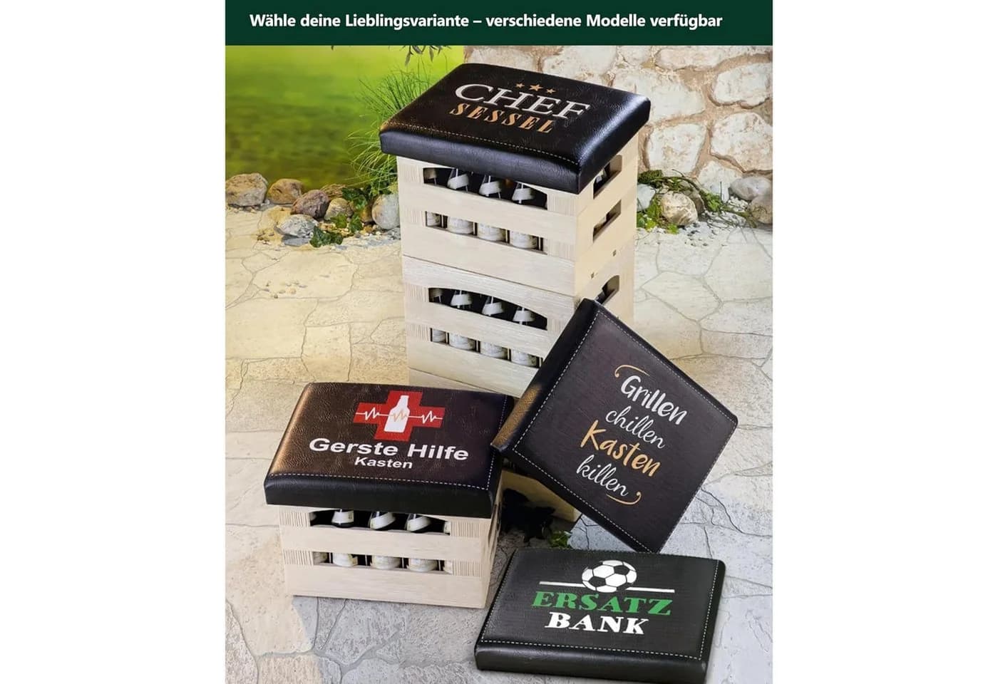 Cult at Home Hocker LANDSITZ Sitzauflage Bierkiste mit Memospiel