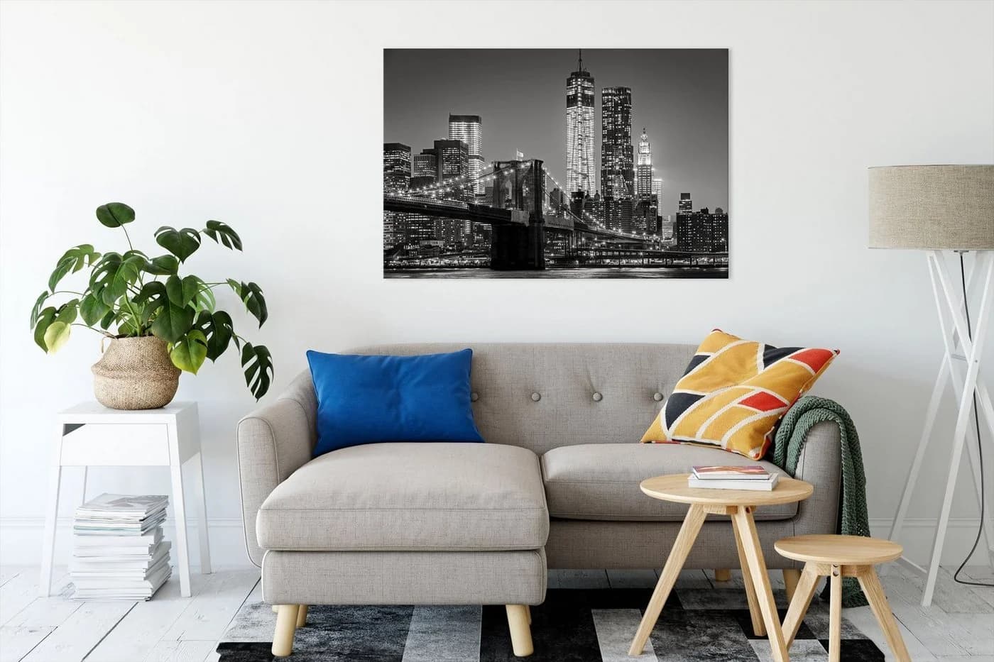 Pixxprint Leinwandbild New York City Skyline bei Nacht Urban Modern