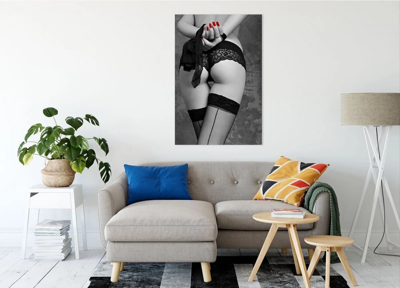 Pixxprint Leinwandbild Erotische Spitzen-Dessous Bunt/Schwarz