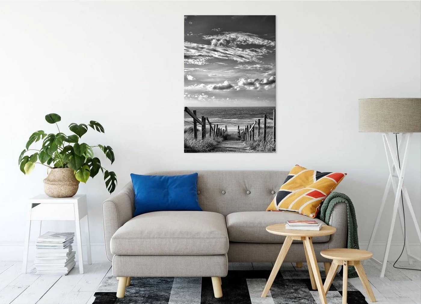 Pixxprint Leinwandbild Weg zum Strand am Meer Bunt