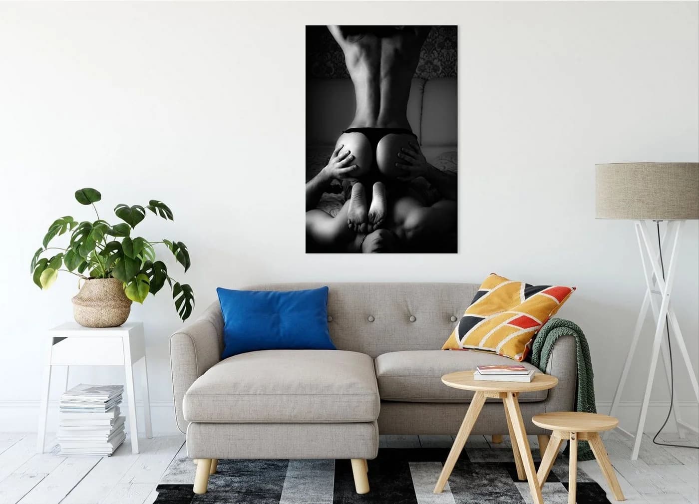 Pixxprint Leinwandbild Erotisches Paar Kunst B&W Schwarz/Weiß