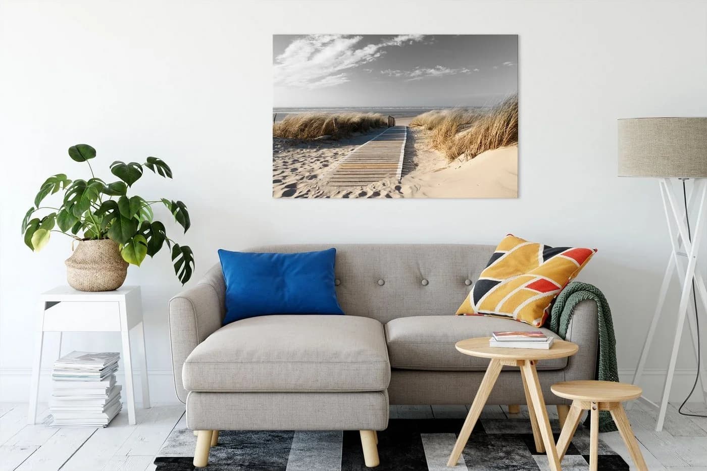 Pixxprint Leinwandbild Weg zum Strand durch die Dünen B&W Detail