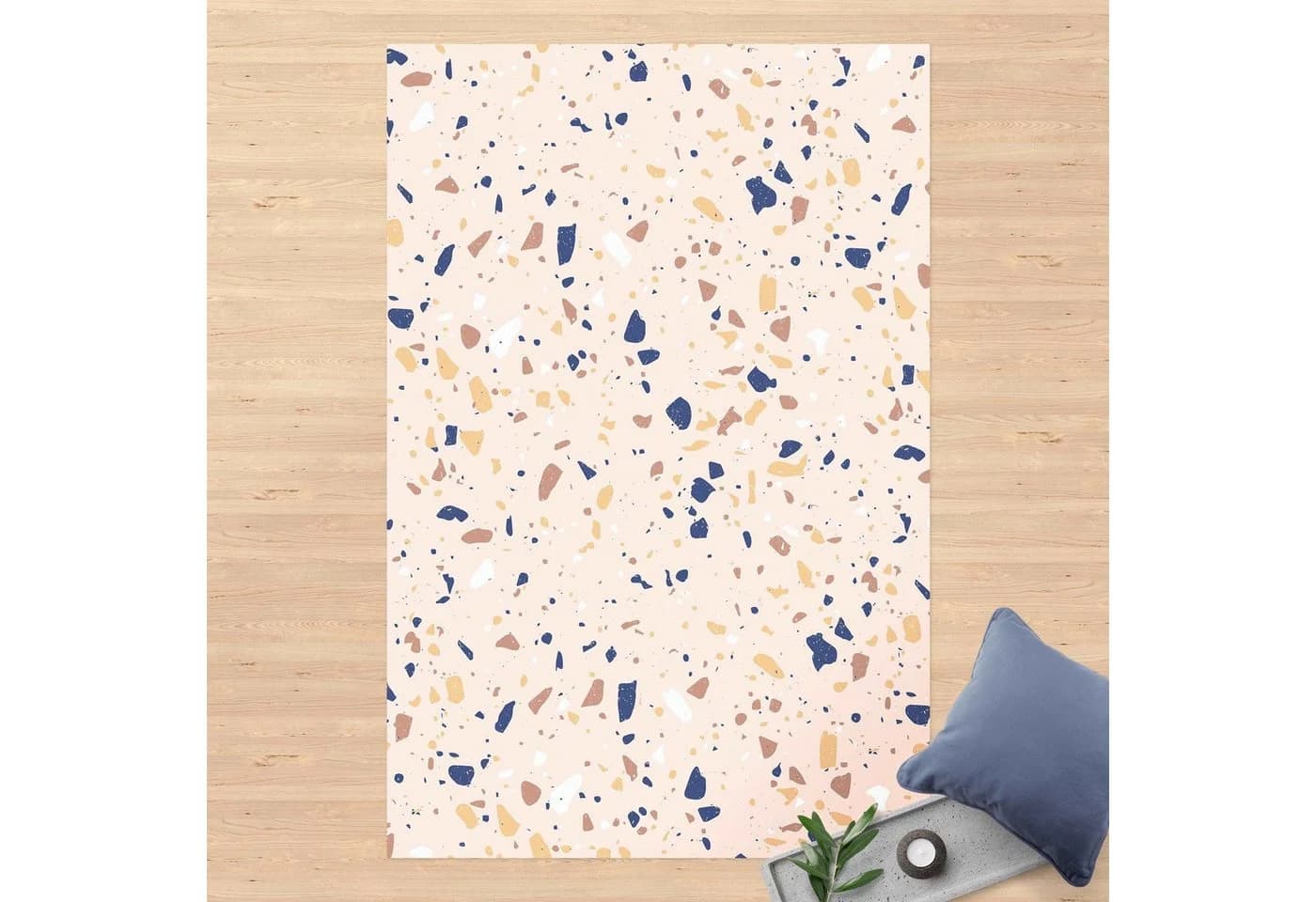 Bilderdepot24 Vinylteppich Beige Terrazzo Muster Nass Wischbar