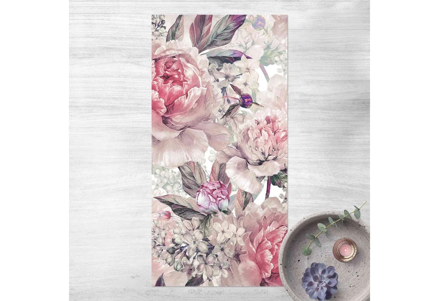 Bilderdepot24 Vinyl-Teppichläufer Rosa Blumen Landhaus