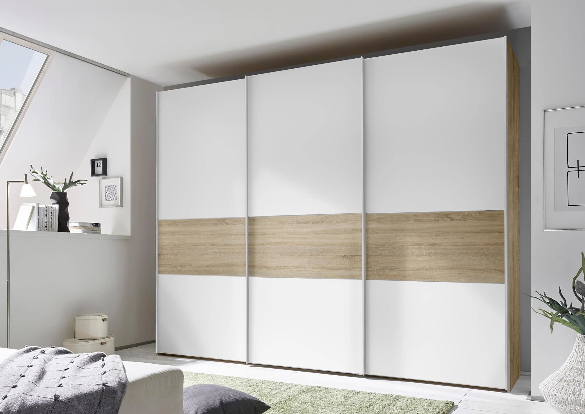 Schwebetürenschrank STAUD Sinfonie Plus Weiß Dekor Sonoma Eiche Dekor