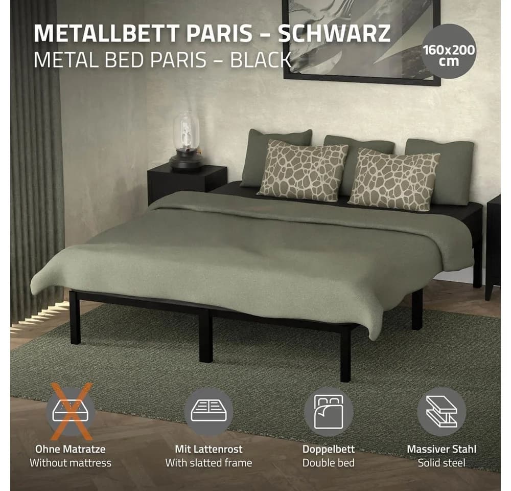 ML-DESIGN Metallbett Doppelbett Paris Schwarz mit Lattenrost