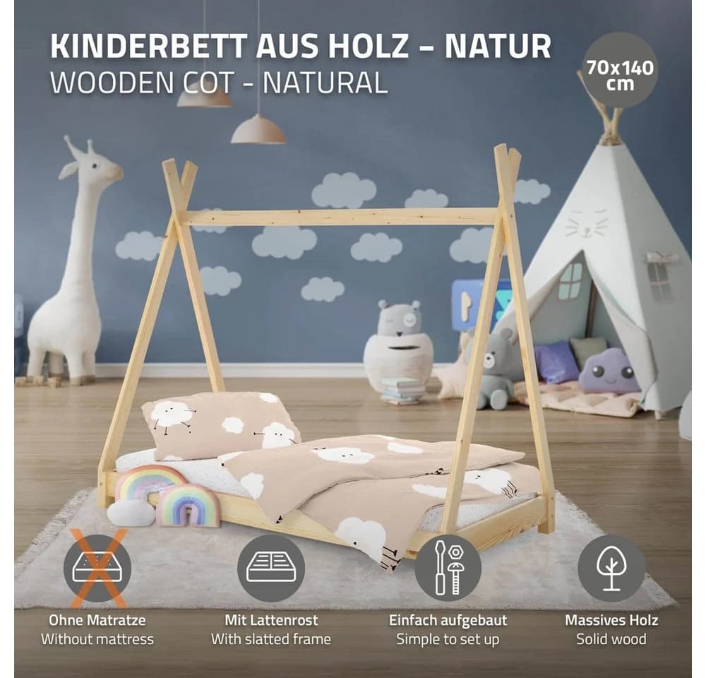 ML-DESIGN Spielbett Tipi Zeltbett Kiefer Natur inkl. Lattenrost
