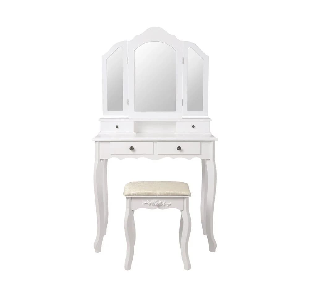 ML-DESIGN Schminktisch mit Spiegel und Hocker, Weiß, 4 Schubladen
