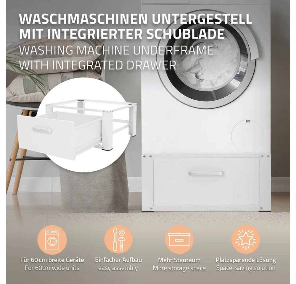 ML-DESIGN Waschmaschinenuntergestell Weiß mit Schublade
