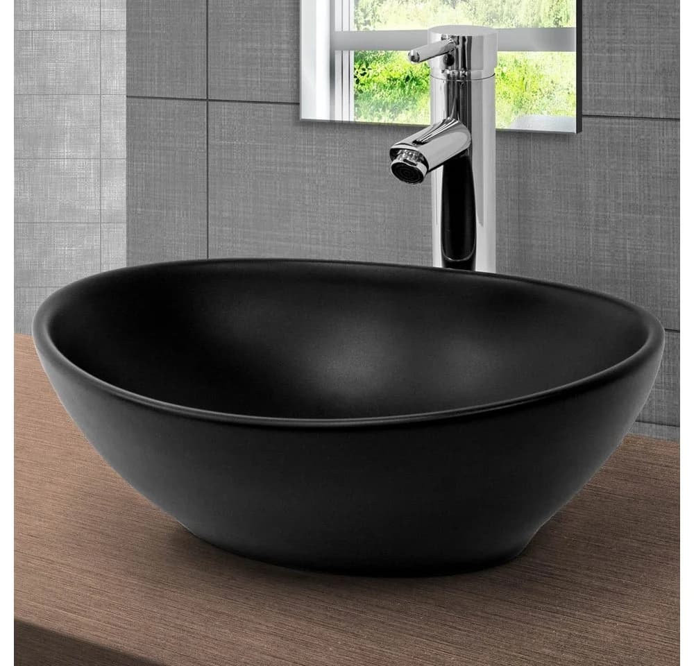 LuxeBath Aufsatzwaschbecken Keramik Schwarz Push-Open-Technologie