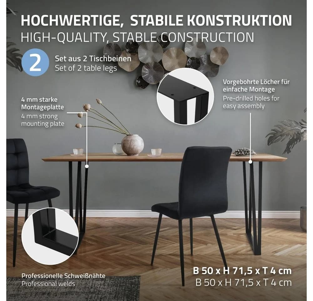 ML-DESIGN Tischbein 2er Set Schwarz Stahl Industriedesign