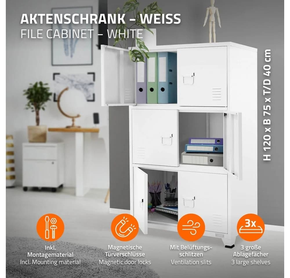 ML-DESIGN Aktenschrank Metallschrank mit Schubladen freistehender Aufbewahrungsschrank weiß Büroschrank Werkzeugschrank Stahlschrank