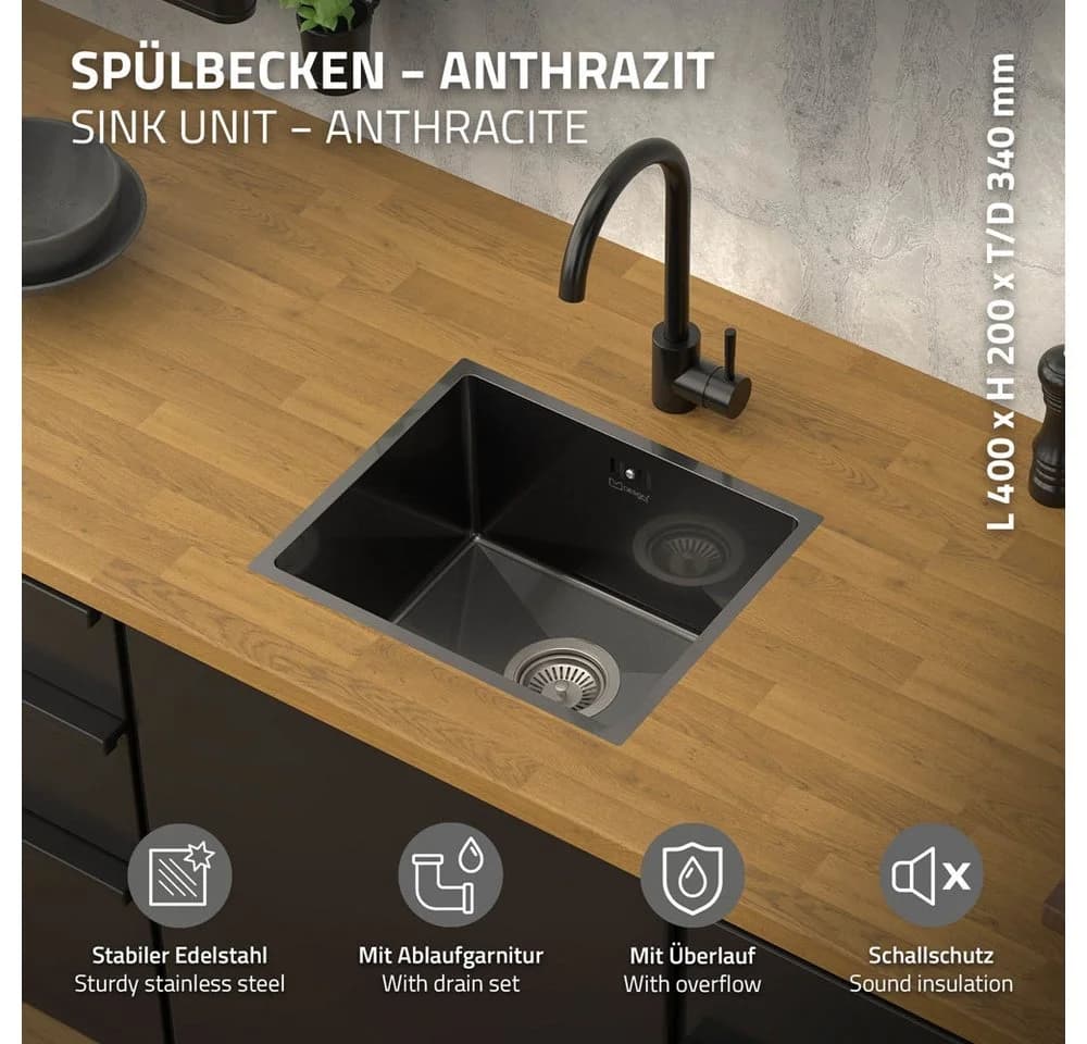 ML-DESIGN Küchenspüle Edelstahl 40x34 cm Anthrazit