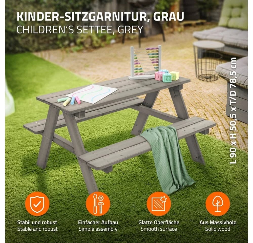 ML-DESIGN Kindersitzgarnitur Grau Massivholz mit 2 Bänken