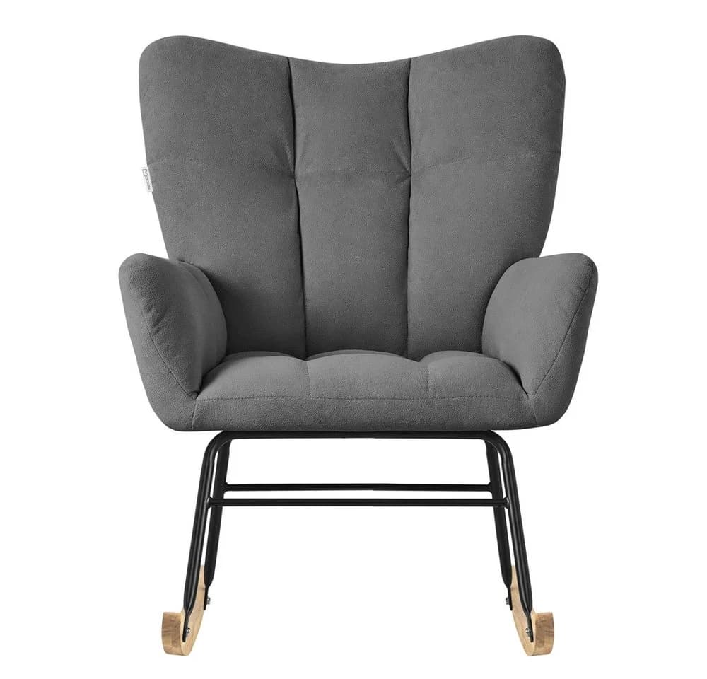 ML-DESIGN Schaukelsessel Dunkelgrau Frottee-Optik Naturholz