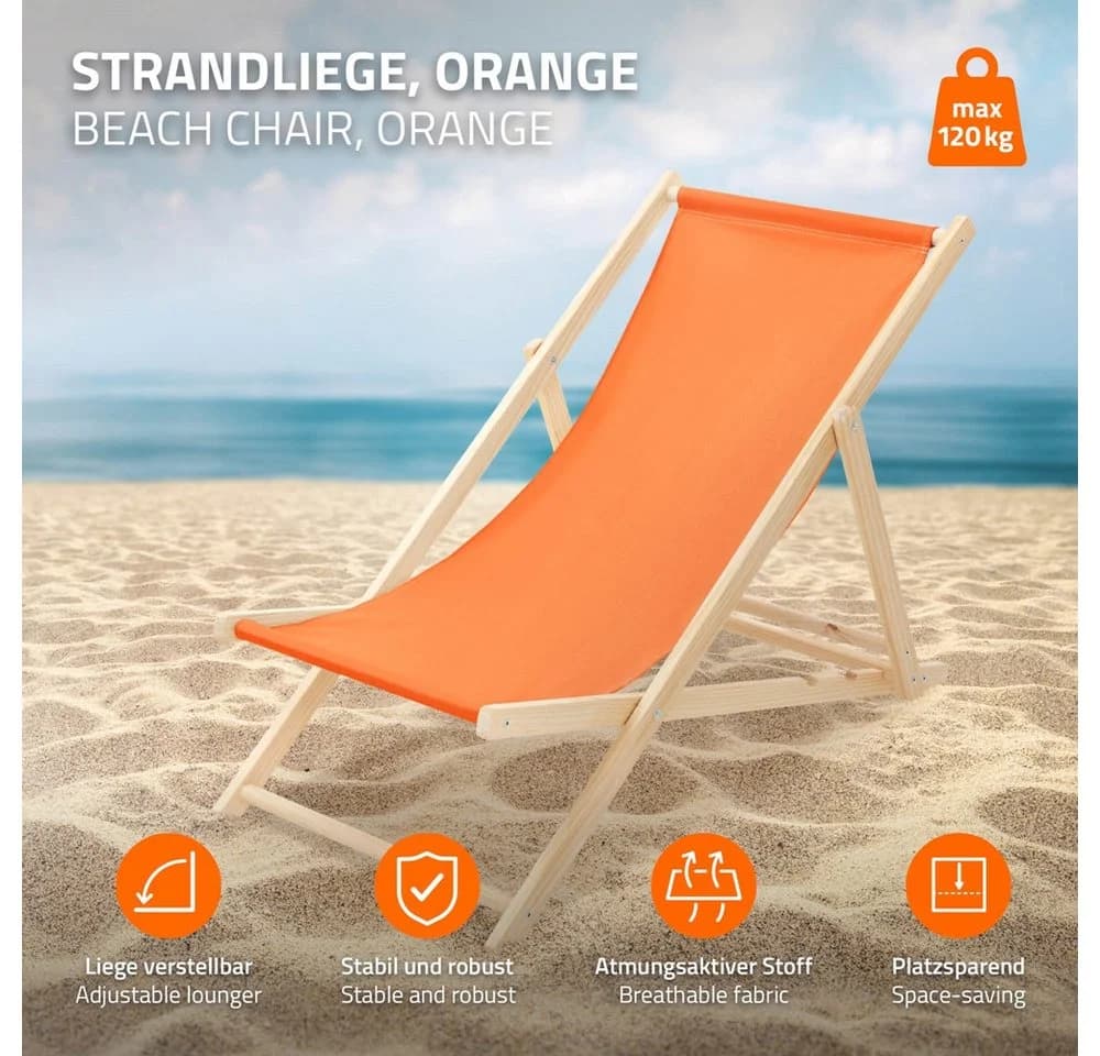 ECD Germany 5er Set Gartenliege Holz Klappbar Strandliege Orange
