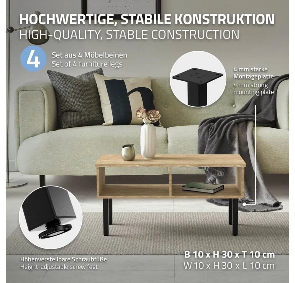 ML-DESIGN Tischbein I-Design Schwarz Glänzend 30cm