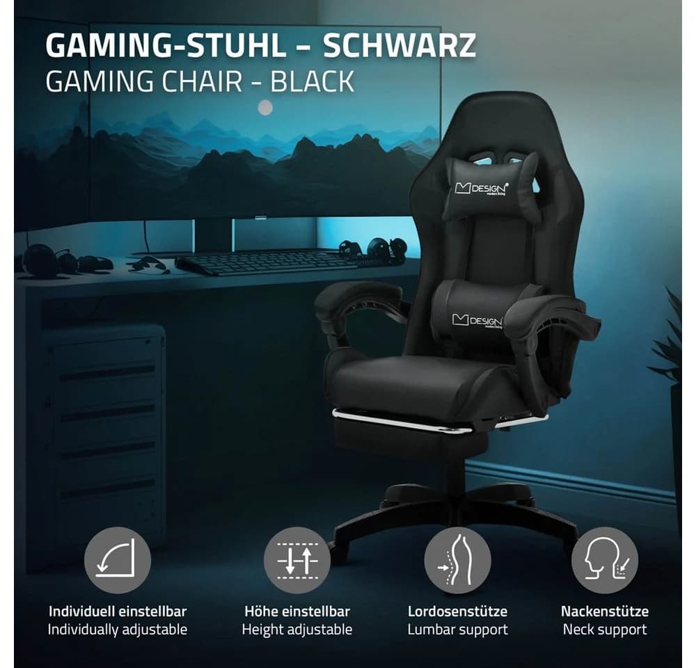 ML-DESIGN Bürostuhl Gaming Stuhl Schwarz Ergonomisch mit Lordosenkissen