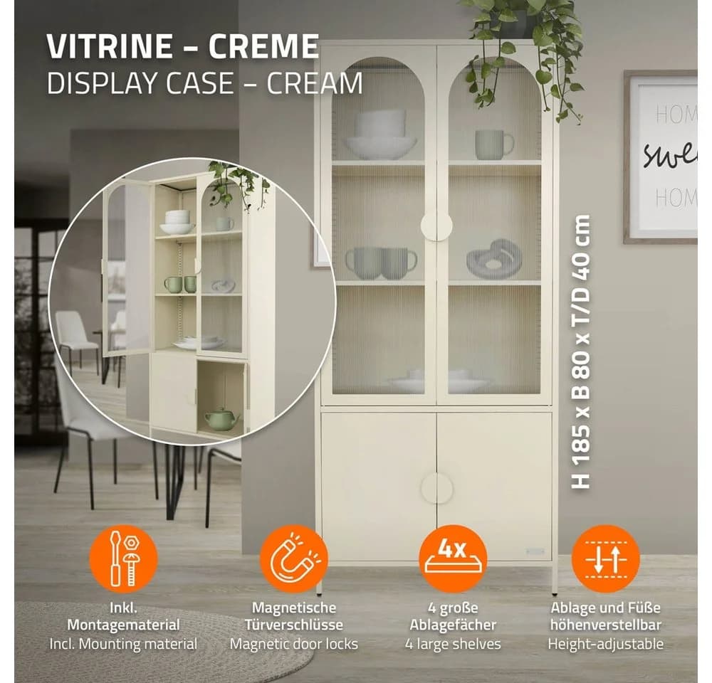 ML-DESIGN Vitrinenschrank Stahl Beige 4 Türen