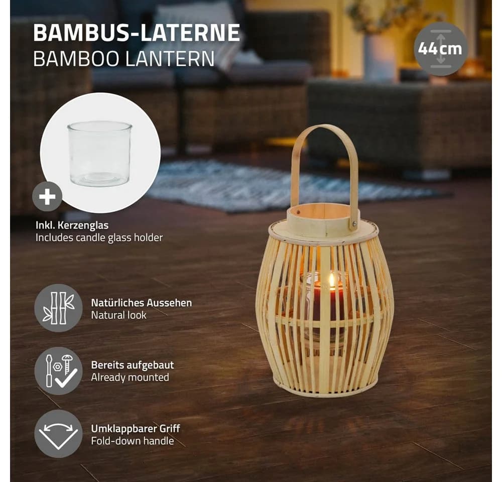 ECD Germany Boho Bambus Laterne Windlicht Holzfarbe Gartenlaterne Kerzenhalter