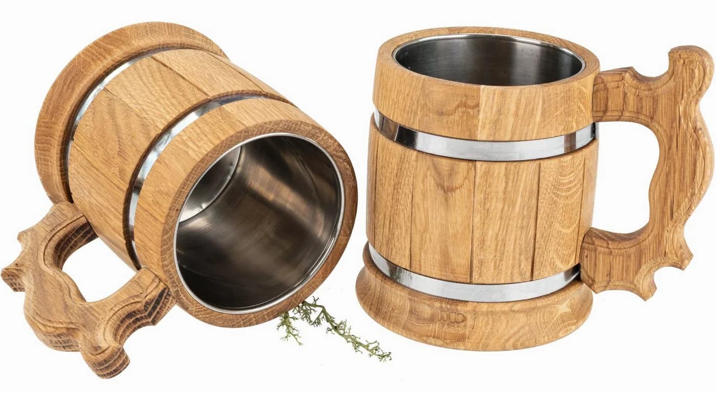 Holz Frank Bierkrug Eiche geölt mit Edelstahleinsatz ca. 0,5L