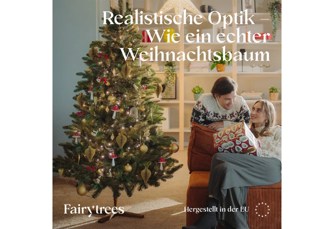 Fairytrees FT29 Weihnachtsbaum Nordmanntanne Braun Echtholz-Ständer
