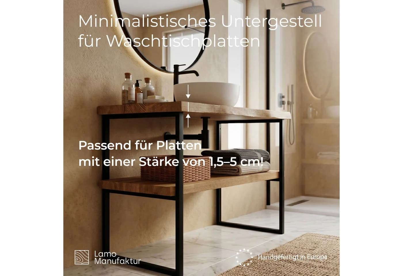 LAMO Manufaktur Waschtischgestell Stahl Schwarz 80 cm