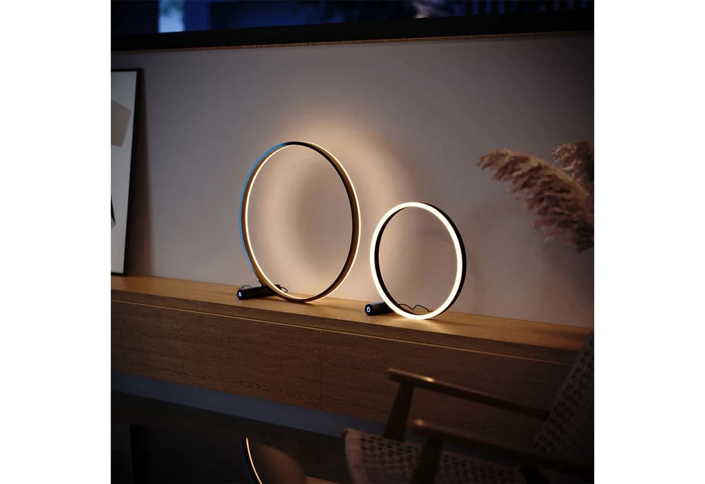 s.luce Tischleuchte LED Ringlampe Schwarz/Gold Dimmbar