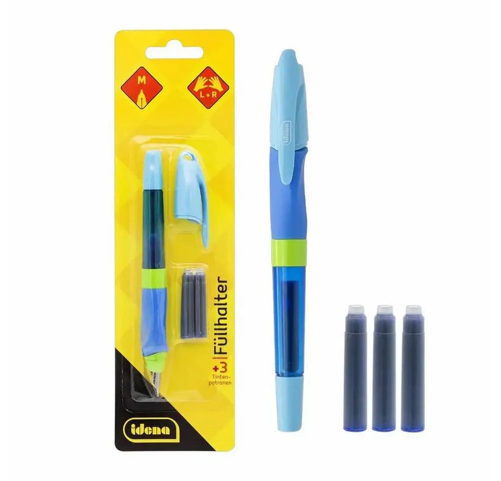 Idena Premium Füllhalter Set Blau mit 3 Tintenpatronen
