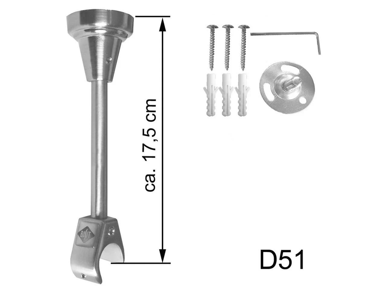 BASIT Gardinenstange Edelstahloptik 20mm mit Deckenträgern 120 cm