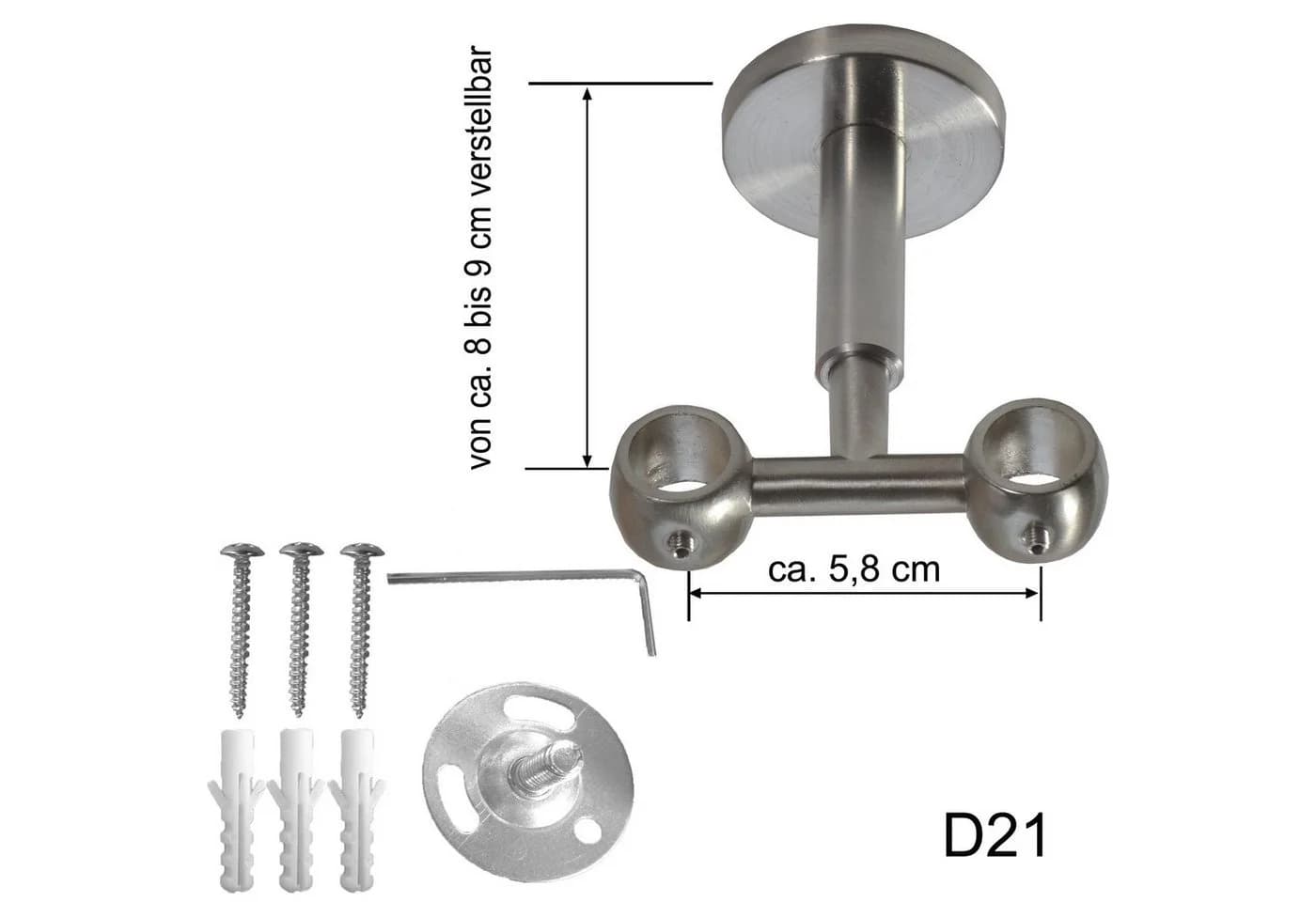 BASIT Gardinenstange 2-läufig Edelstahloptik 16 mm mit Deckenträgern