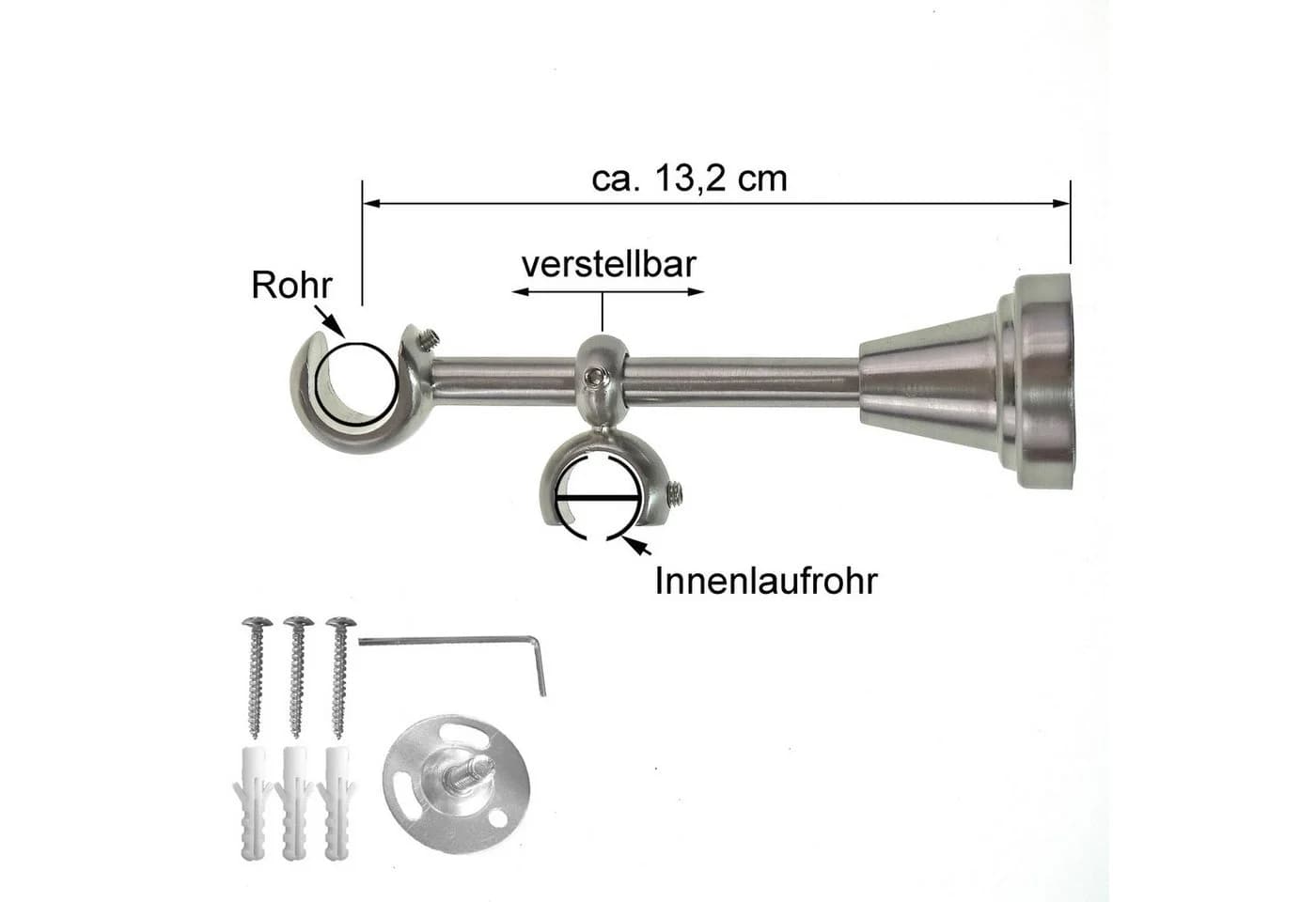BASIT Gardinenstange Rohr und Innenlauf 16 mm mit Wandträgern 120 cm E16