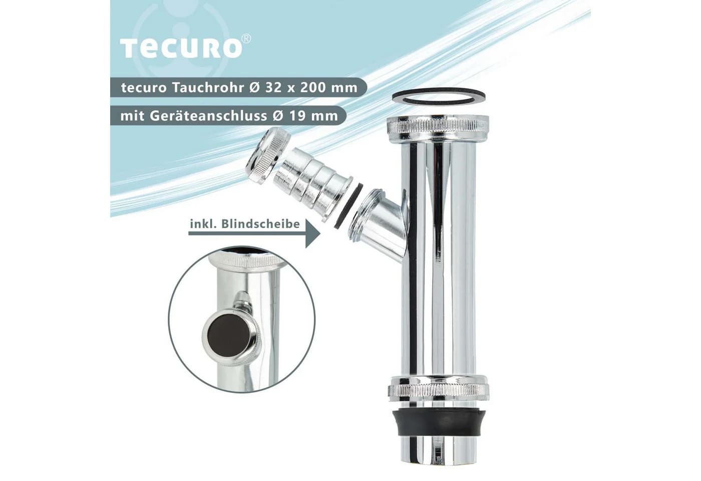 tecuro Siphon Tauchrohr Verstellrohr Ø 32 x 200 mm mit Geräteanschluss
