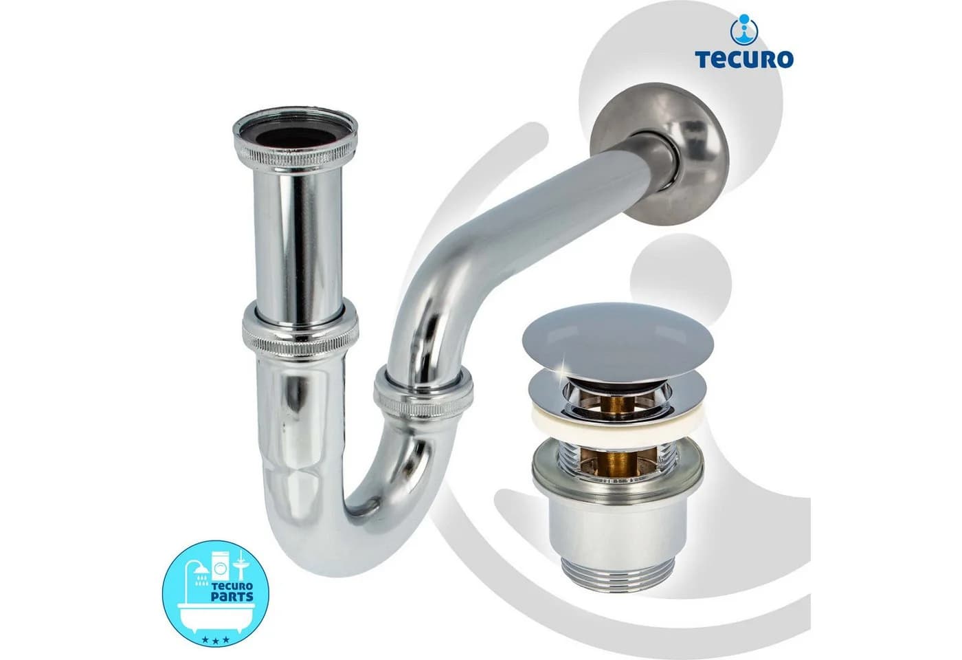 tecuro Siphon extra lang mit Pop Up Ablaufventil verchromt für Waschtisch