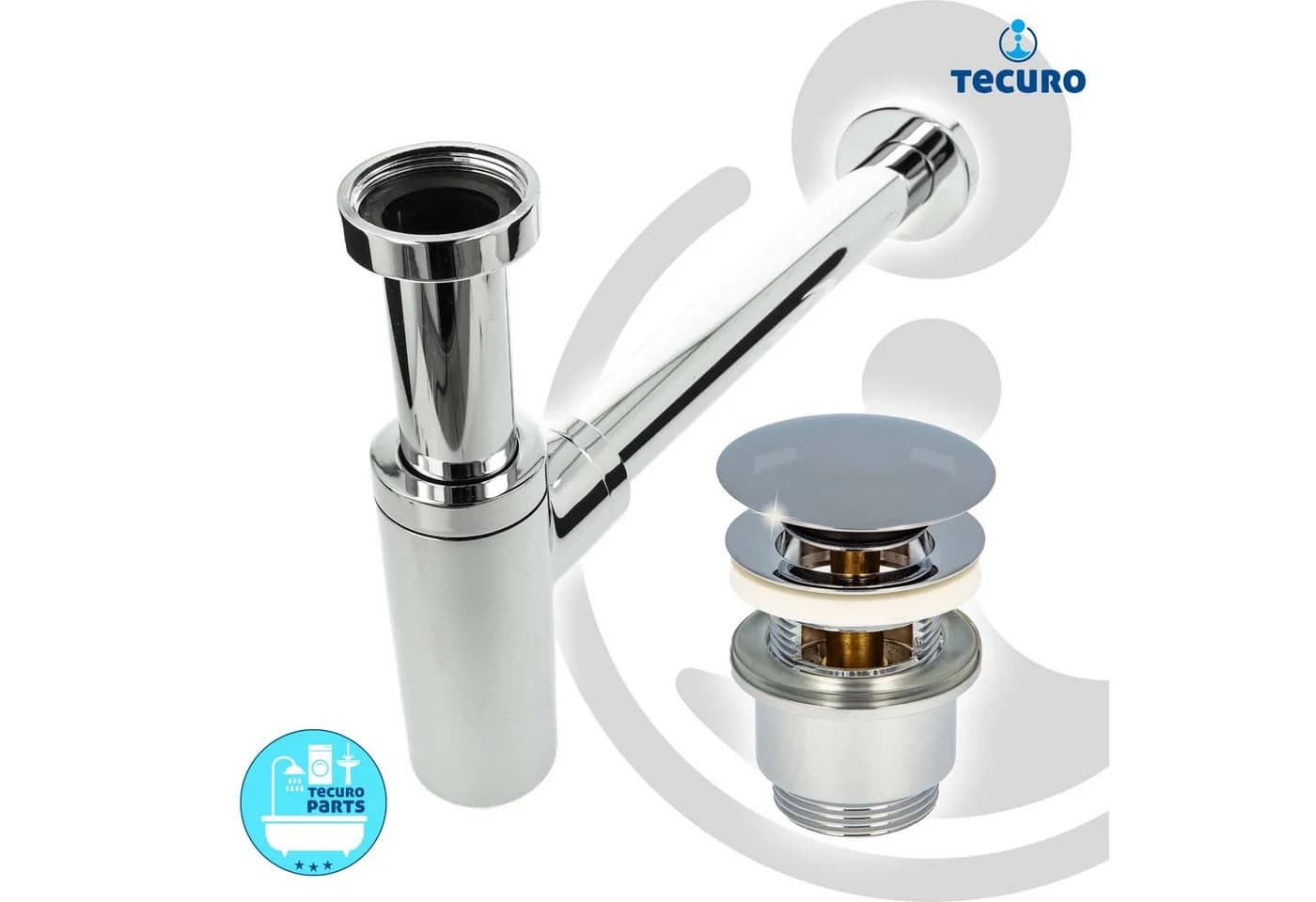 tecuro Siphon mit Pop Up Ablaufventil verchromt - Set für Waschtisch