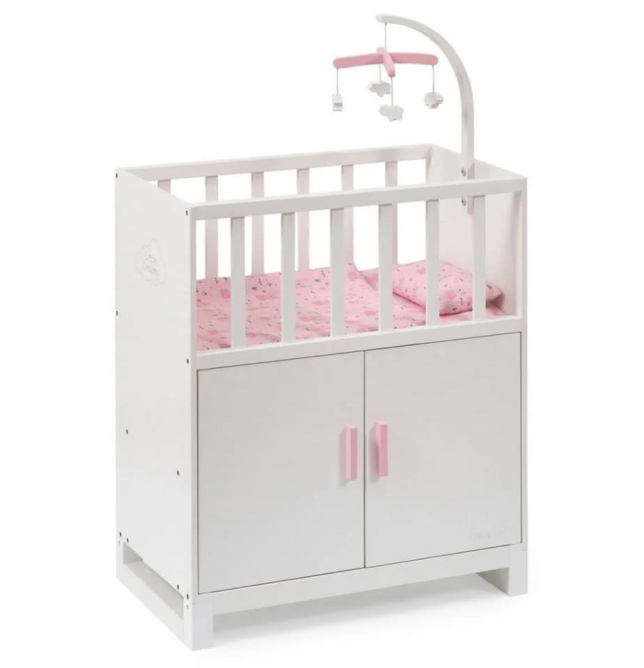 ELLA & PIET® Puppenbett COZY mit Schrank und Mobile Weiß-Rosa