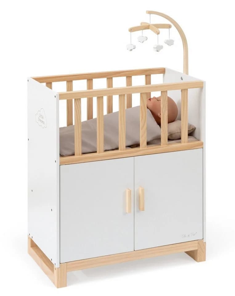 ELLA & PIET® Puppenbett COZY mit Schrank und Mobile Weiß-Schlamm
