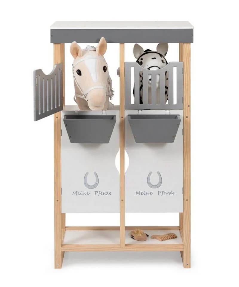 ELLA & PIET® Steckenpferd Hobby Horse Stall SHELTY Holz Weiß 2-teilige Tür