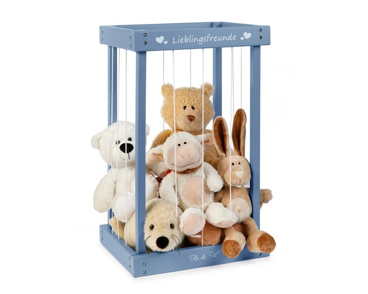 ELLA & PIET® Spielzeugtruhe Grau-Blau Holz Aufbewahrungskorb