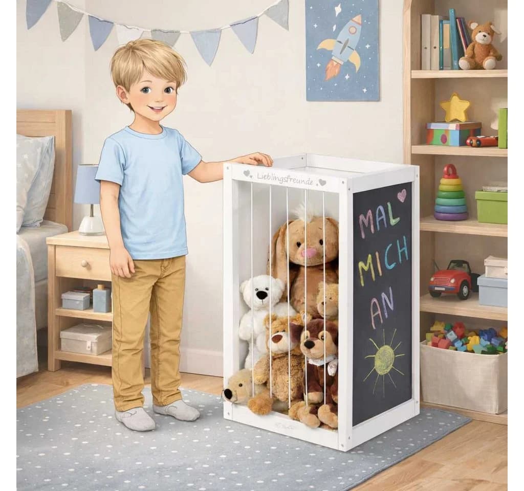 ELLA & PIET® Spielzeugtruhe XXL 3-in-1 mit Magnetboard und Kreidetafel Weiß