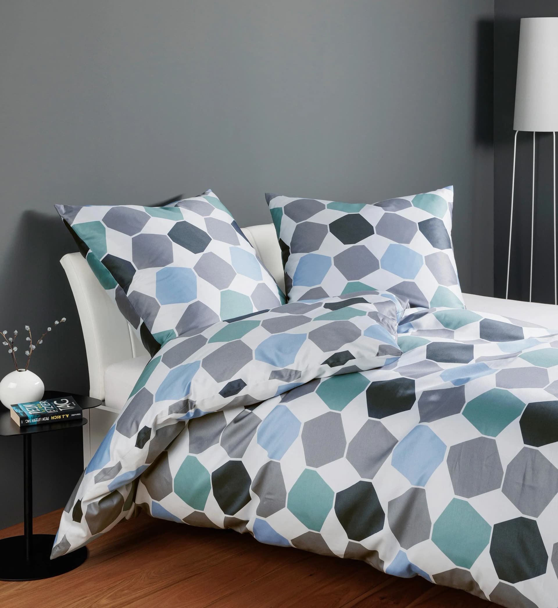 JANINE Bettwäsche Mako-Satin Blau 100% Baumwolle