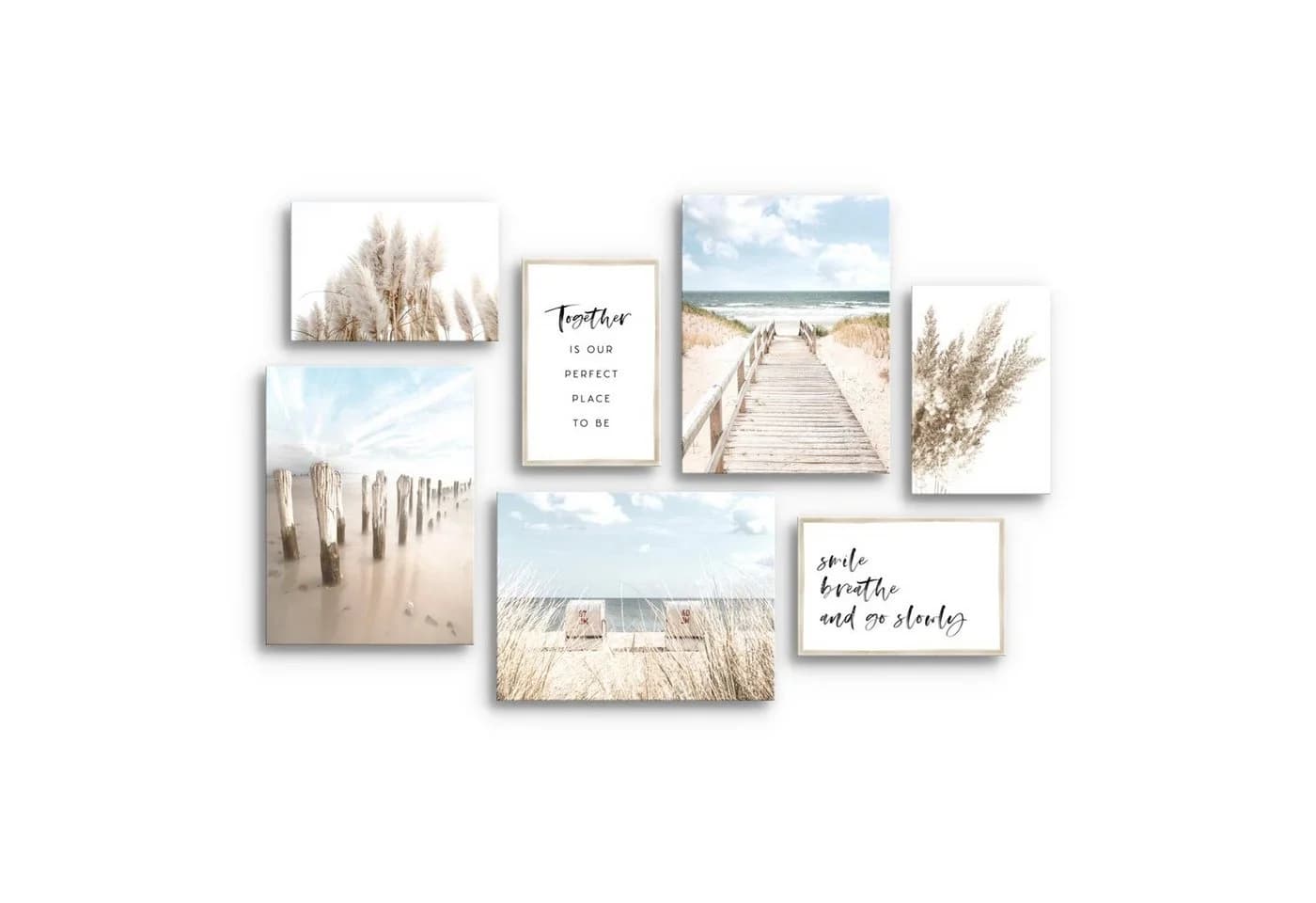 Novart Wandbild Strand Meer Boho - Komplett Aufhängfertig - Blau Beige