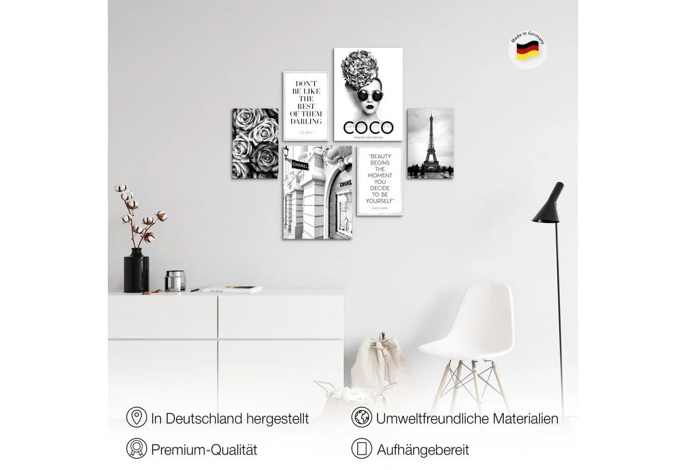 Novart Wandbild Fashion Coco Modern Deko ohne Rahmen