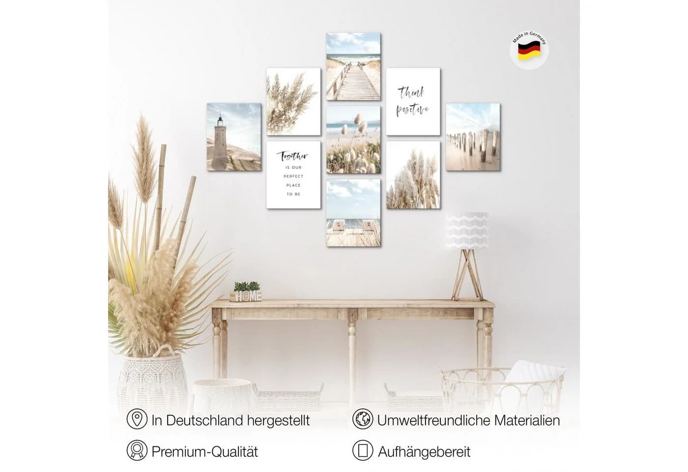 Novart Wandbild Set Ostsee Meer Strand Boho, 9-teilig