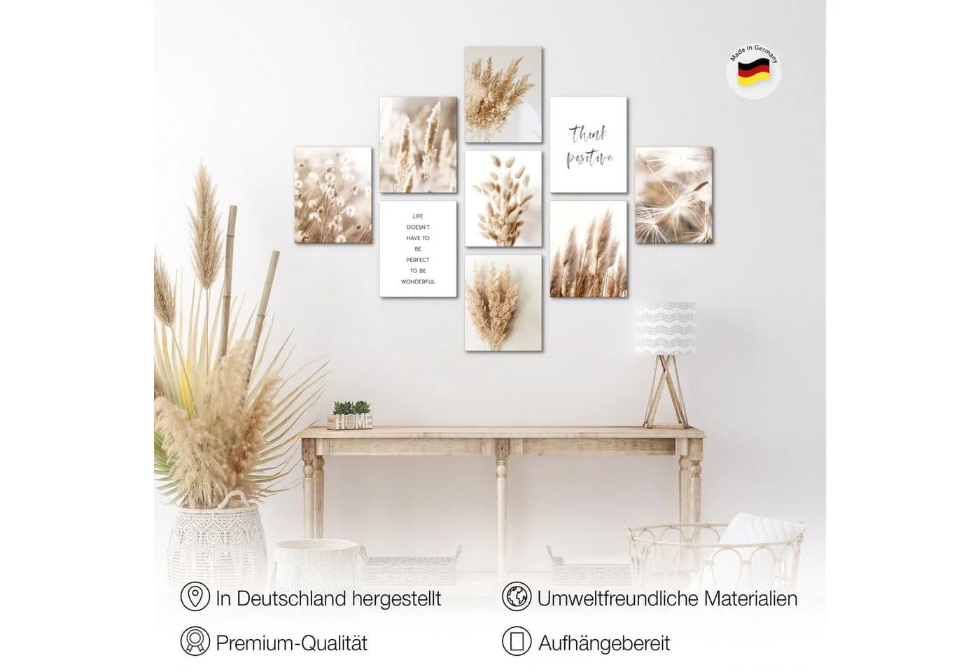 Novart 9-teiliges Wandbild-Set Boho Modern Aufhängfertig