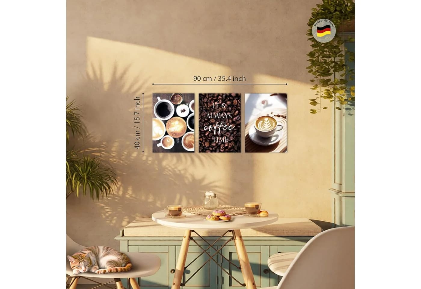 Novart 3er Wandbild Set Kaffee 30x40 cm Modern Aufhängfertig