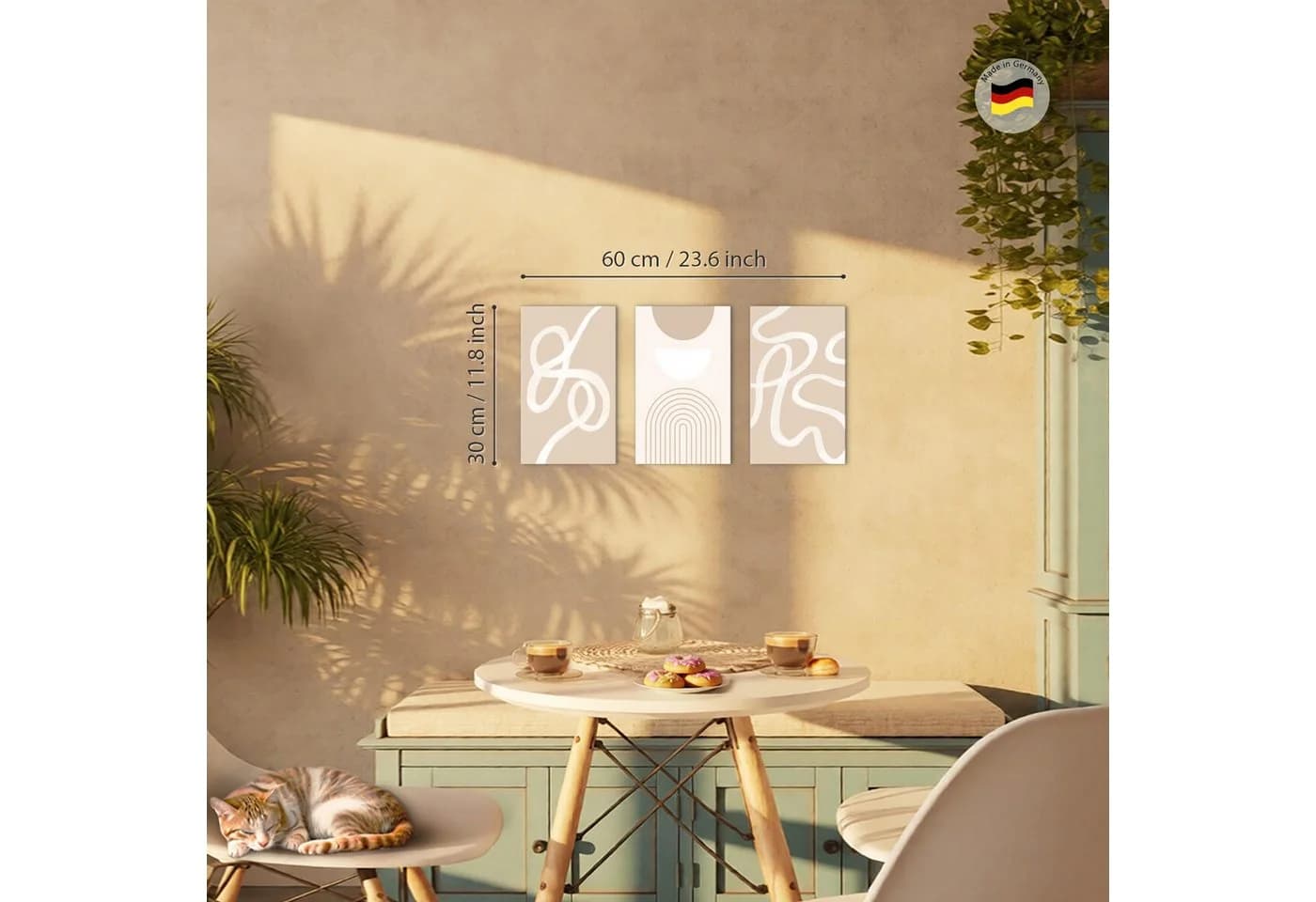 Novart Wandbild 3er Set Abstrakt Beige Linien 20x30 cm