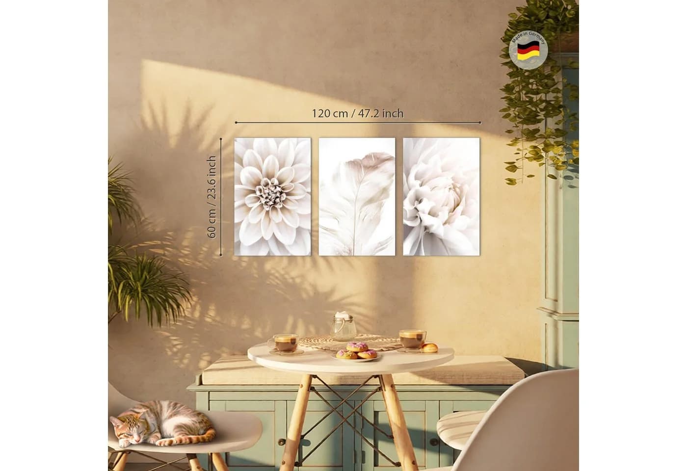 Novart Wandbild Blumen Vintage Grau Rosa 3er Set